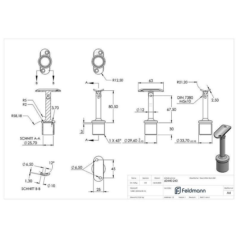Rohrabschlussstopfen mit Gelenk und Platte, für 33,7x2,0mm, V2A