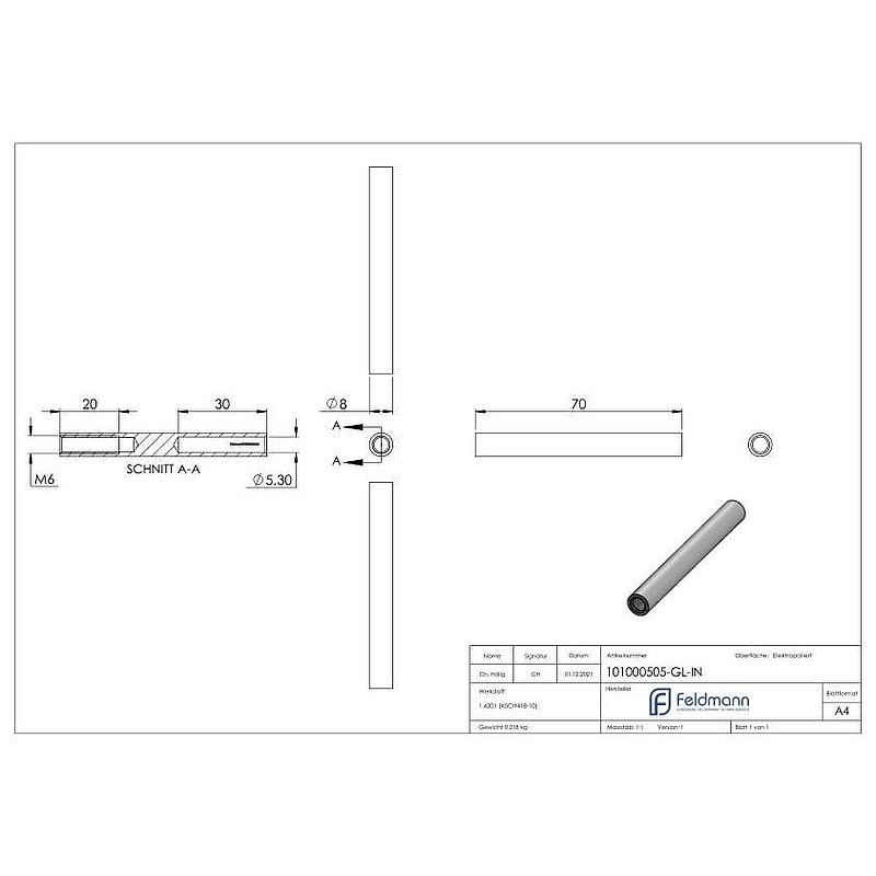 Threaded terminal for rope 5mm, AISI304