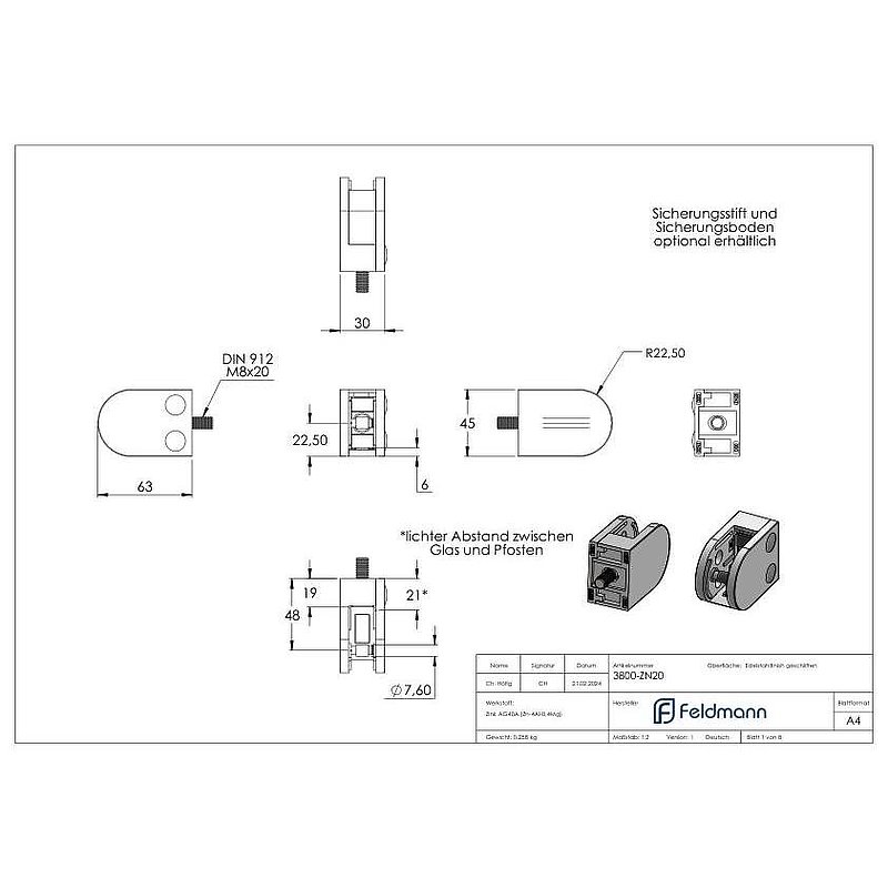 Glasklemme Mod. 38, Anschluss: gerade, VA-Effekt