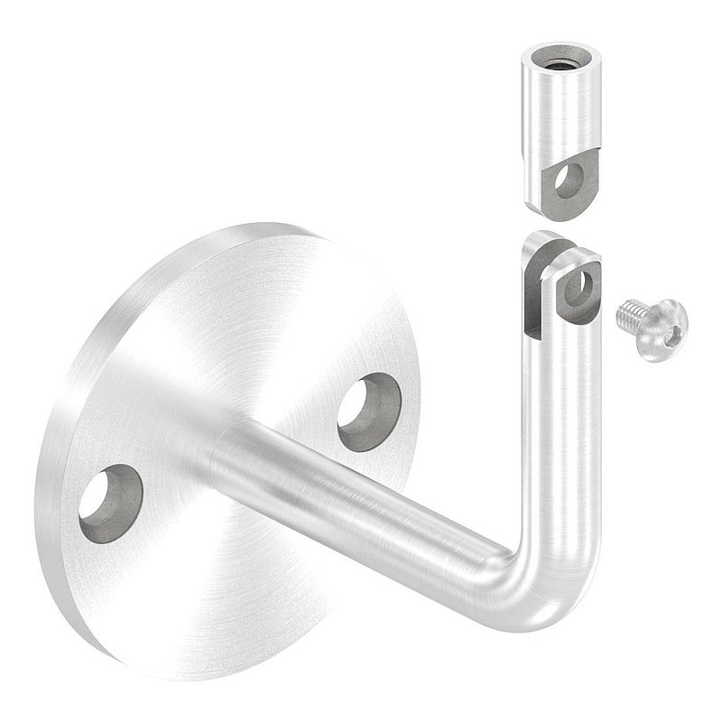 Handrail bracket with joint, top internal thread M6 (round plate and bracket welded), AISI304