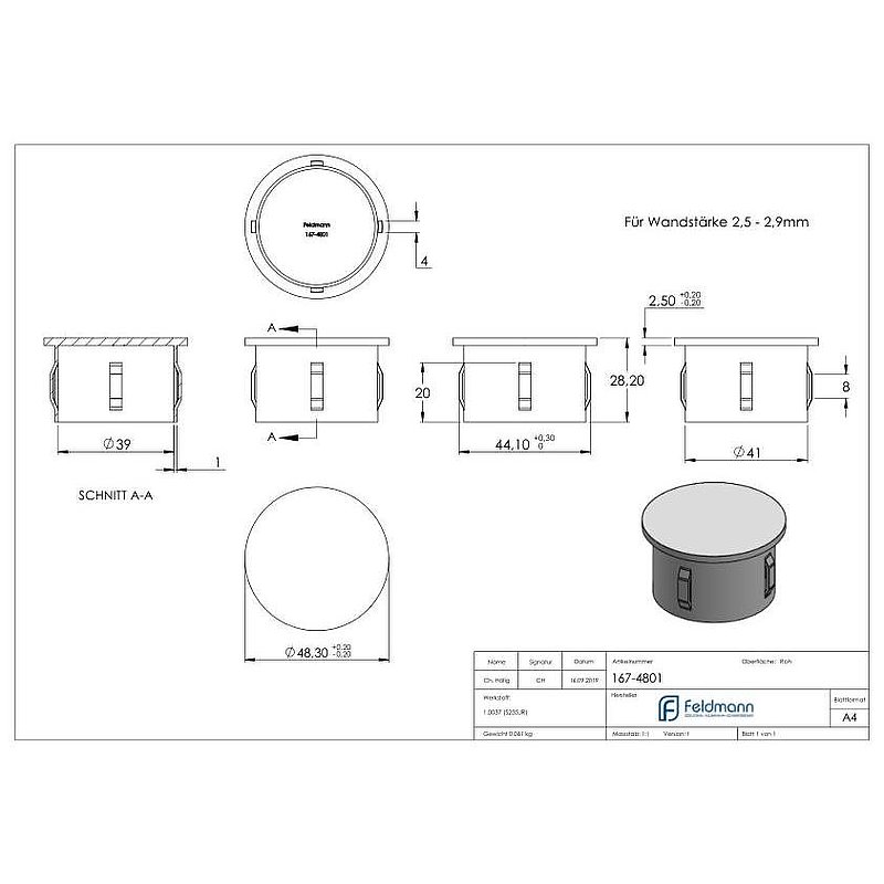 Stahleinschlagkappe, für Rohr 48,3mm