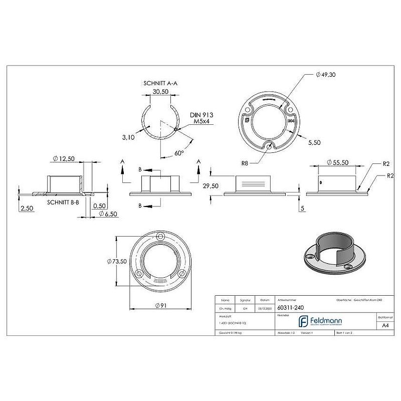 Wandbefestigung für Nutrohr 48,3mm, V2A