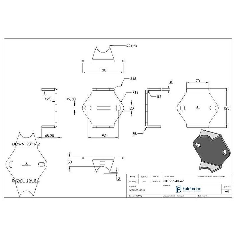 Wandbefestigung für Rohr 42,4mm, V2A