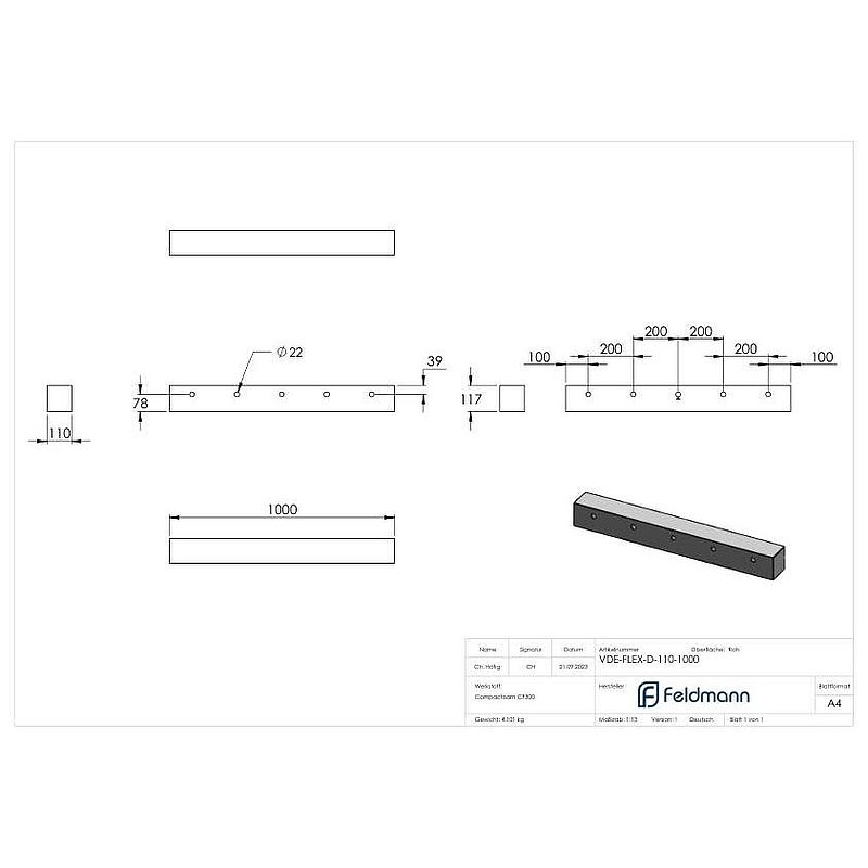 Dämmstreifen T=110mm für Montage-System FLEX:MOUNT PRO, L=1000mm