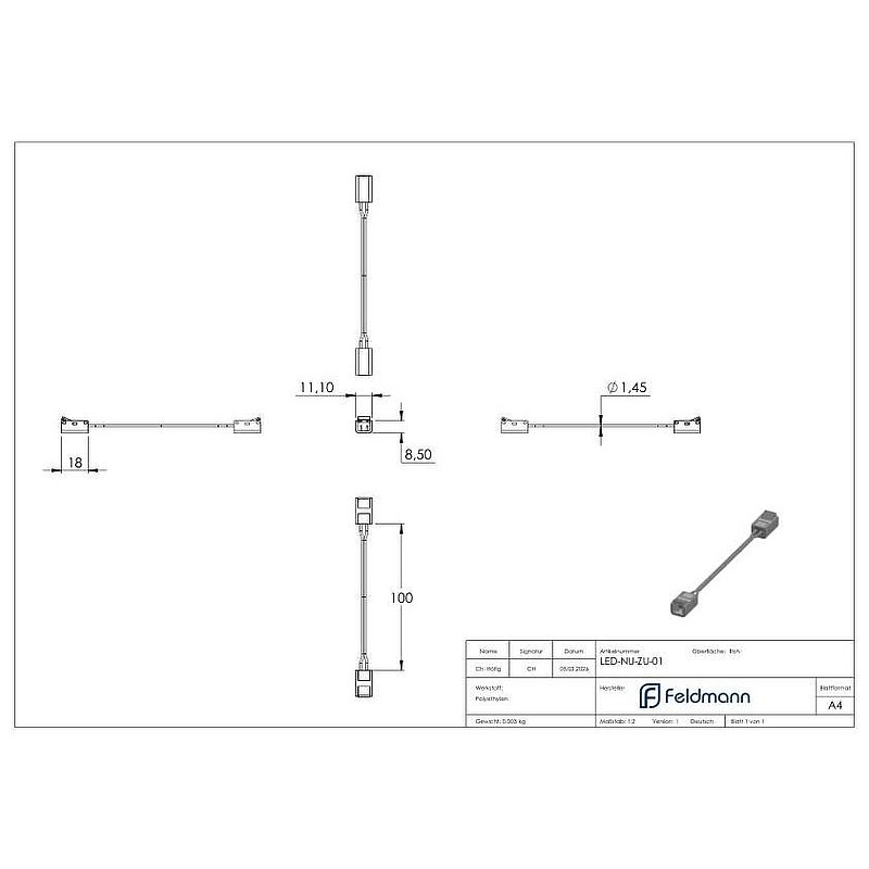 LED-Band Steckverbinder mit Verbindungskabel, für IP00 LED-Band