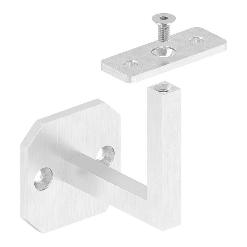 Handrail bracket, square, with straight handrail connection plate (round plate and bracket welded),