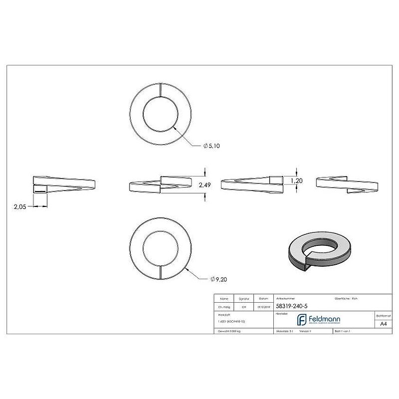 Federring für M5 Schrauben, glatt, DIN 127, V2A