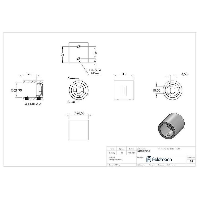 Wall mounting for tube 21.3 mm, AISI304