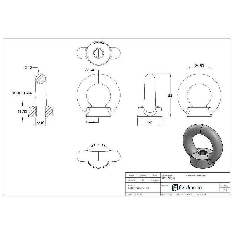 Ringmutter mit Innengewinde 10mm, V4A
