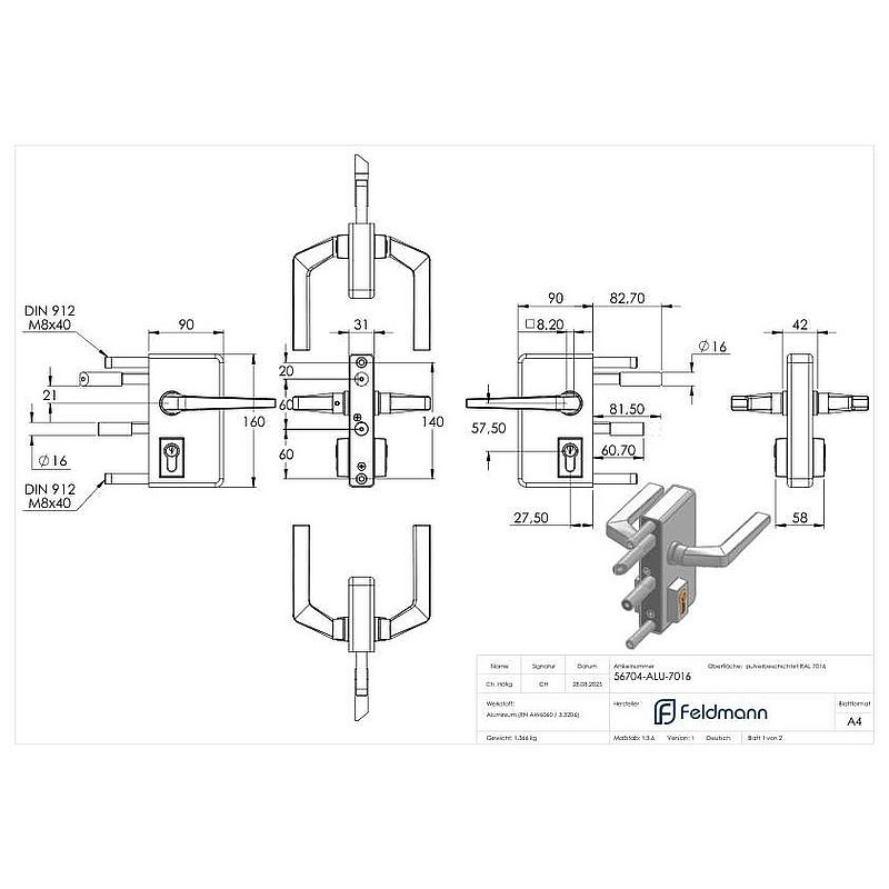 Gittertorschloss GTS 2 für Rohrstärke 60-80mm, Gehäuse RAL 7016