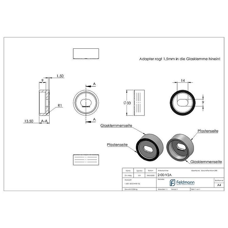 Adapterstück für geraden Anschluss, V2A