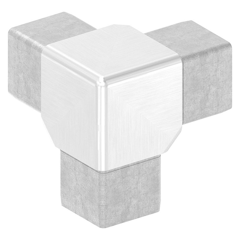 Corner piece 90° with 3 outlets for tube 40x40x3.0mm, AISI316