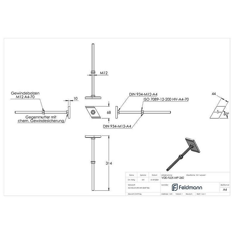 Montage-Platte für Montage-System FLEX:MOUNT PRO, für Dämmblock 260mm, L=314mm