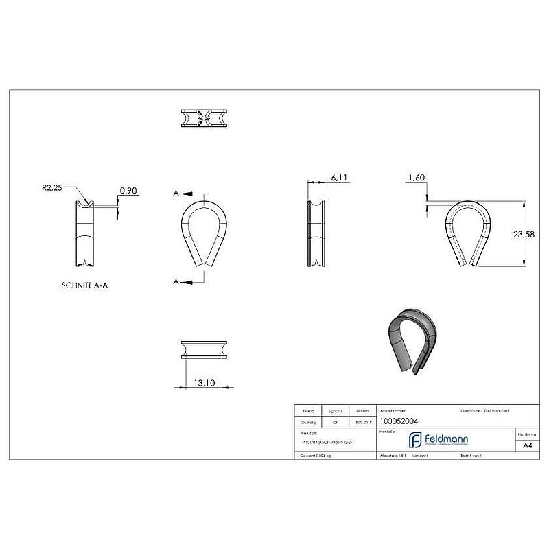 Kausche für Seil 4mm, V4A