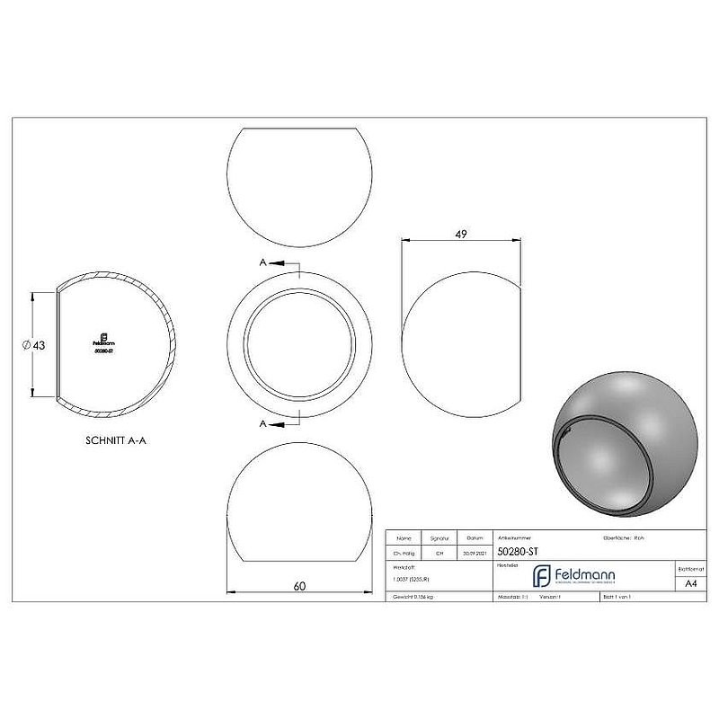 Boule d'extréavecé de tube Ø42,4mm