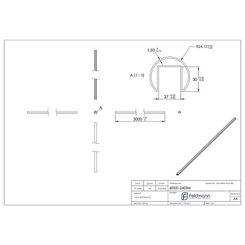 Nutrohr 48,3x1,5 mm, L: 3000mm, V2A