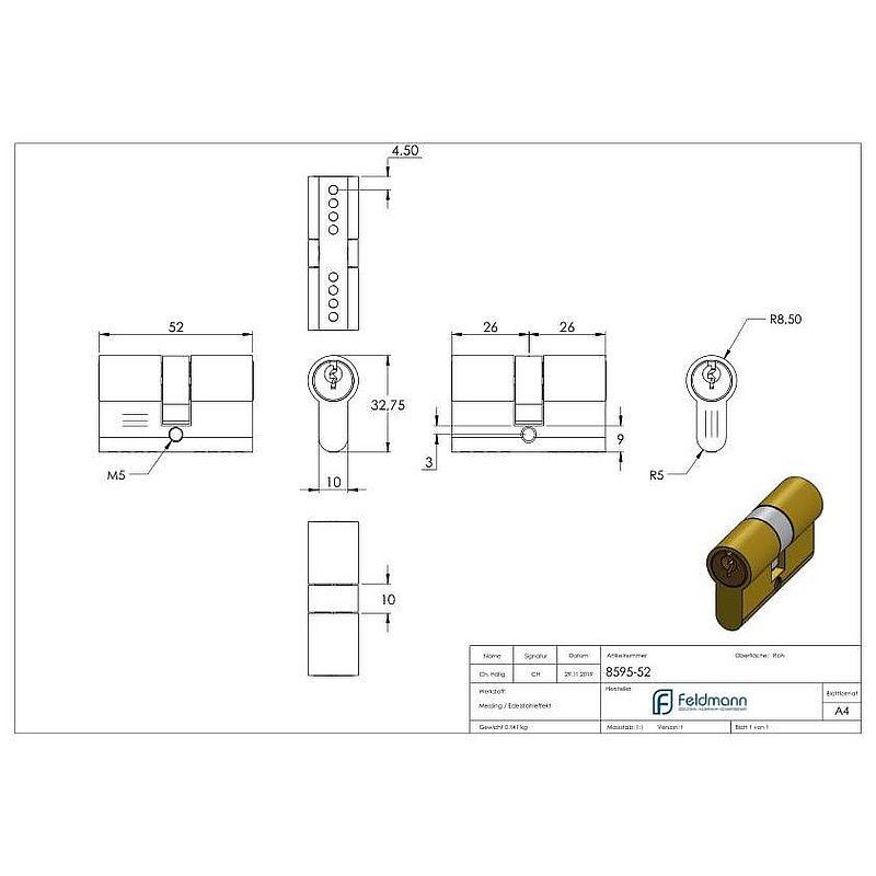 Profilzylinder, L: 52mm