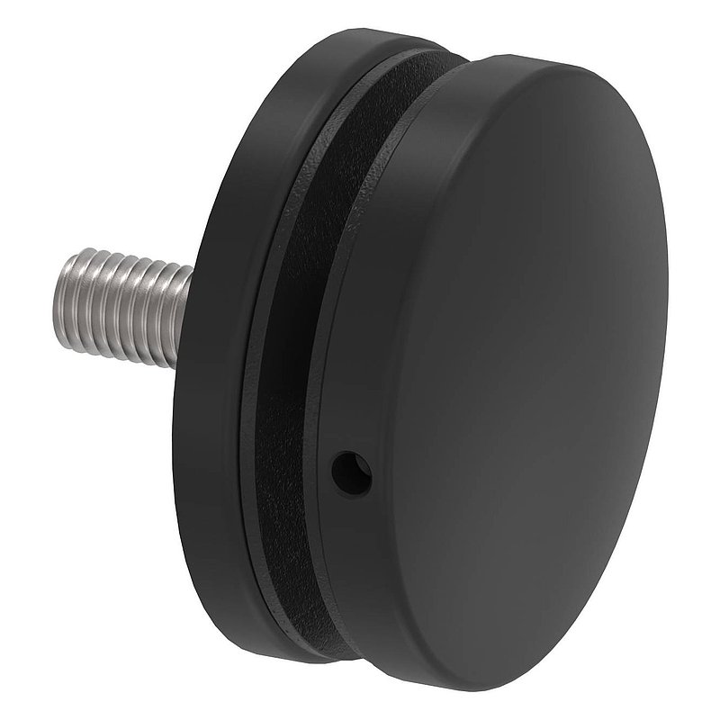 Glaspunkthalter 72mm, Anschluss: flach, V2A, pulverbeschichtet in RAL 9005 schwarz matt
