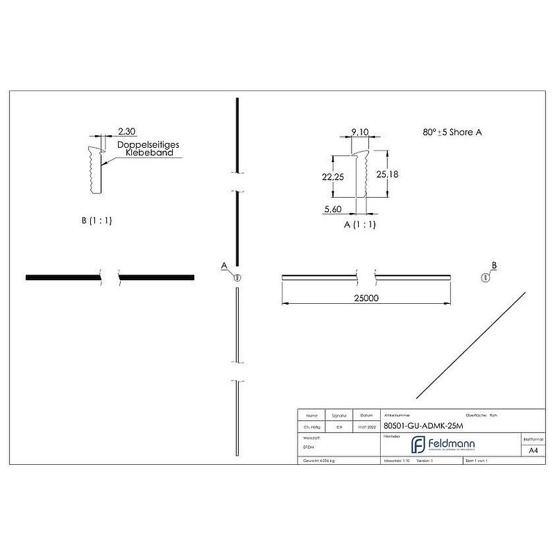 Abschlussdichtung, EPDM, 25m, schwarz