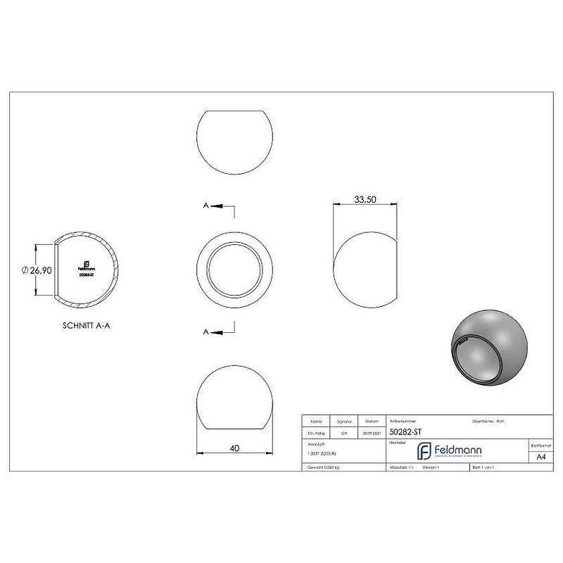 Rohrabschlusskugel für 26,9mm