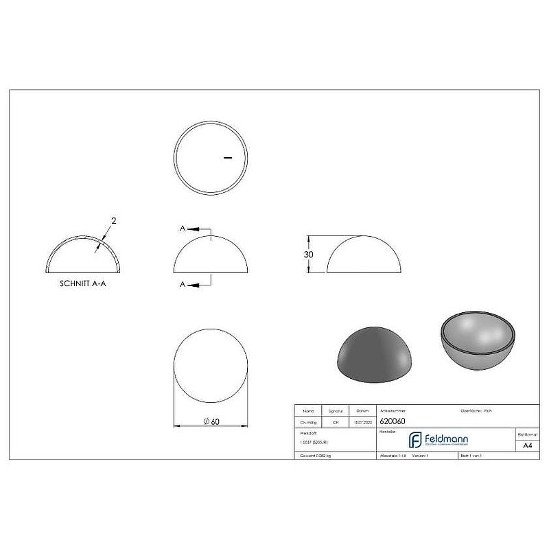 Halbhohlkugel Ø 60mm