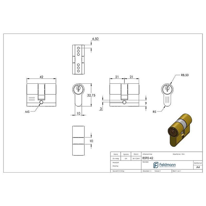 Profilzylinder, L: 42mm