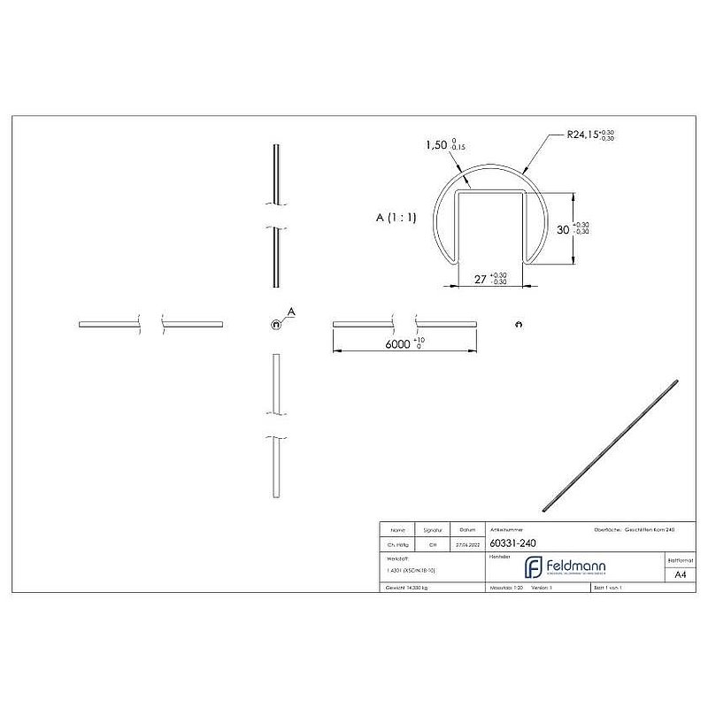 Nutrohr 48,3x1,5 mm, L: 6000mm, V2A