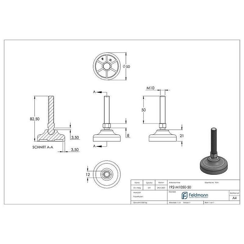 Heavy-duty machine foot M10x50