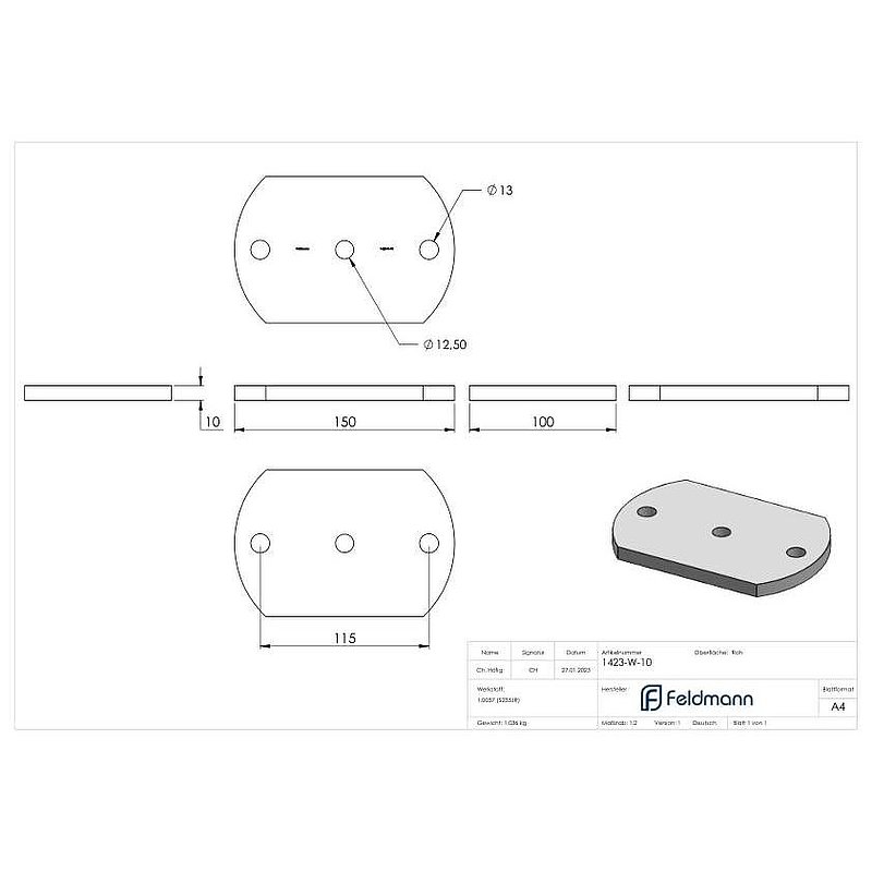 Ankerplatte 150x100x10mm
