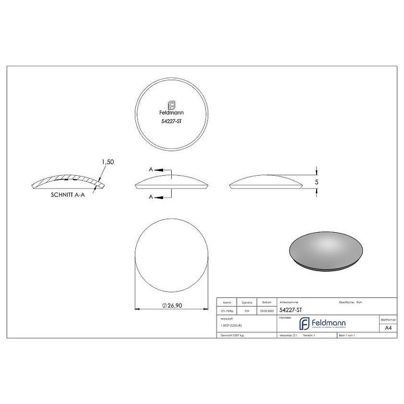 Halbrundschale 26,9x1,5mm, H: 5mm