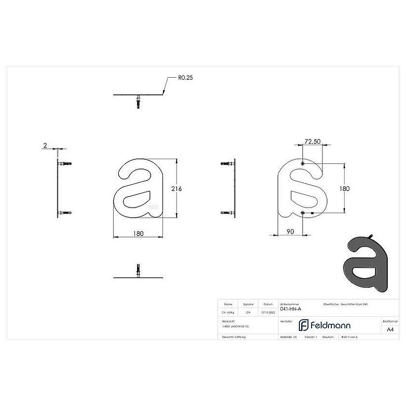 house number a - "large", AISI304