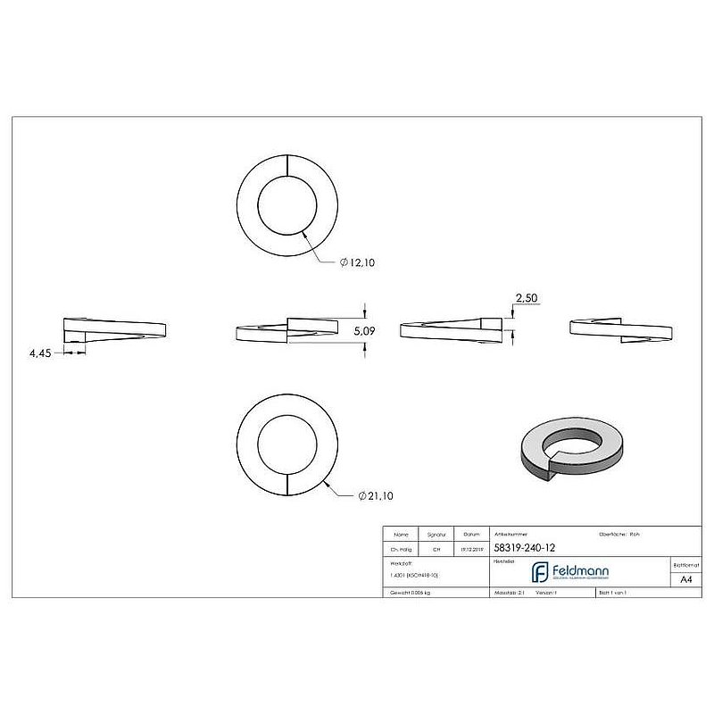 Federring für M12 Schrauben, glatt, DIN 127, V2A