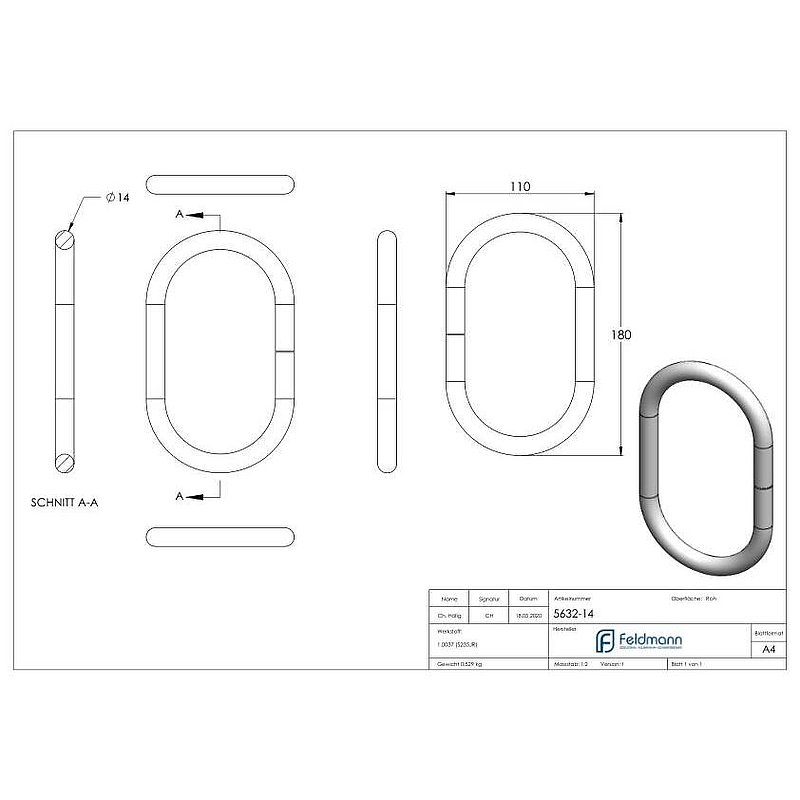 Ring 14mm, oval, 180x110mm