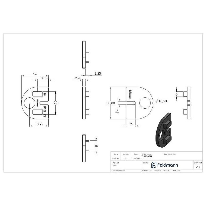 Gummi für Mod. 28, ESG-Glas 10mm