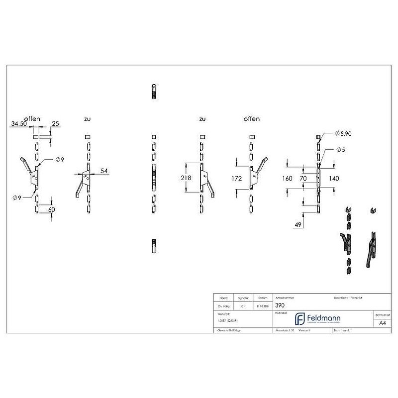 Gate drive bolt incl. 4 guide sleeves, galvanised