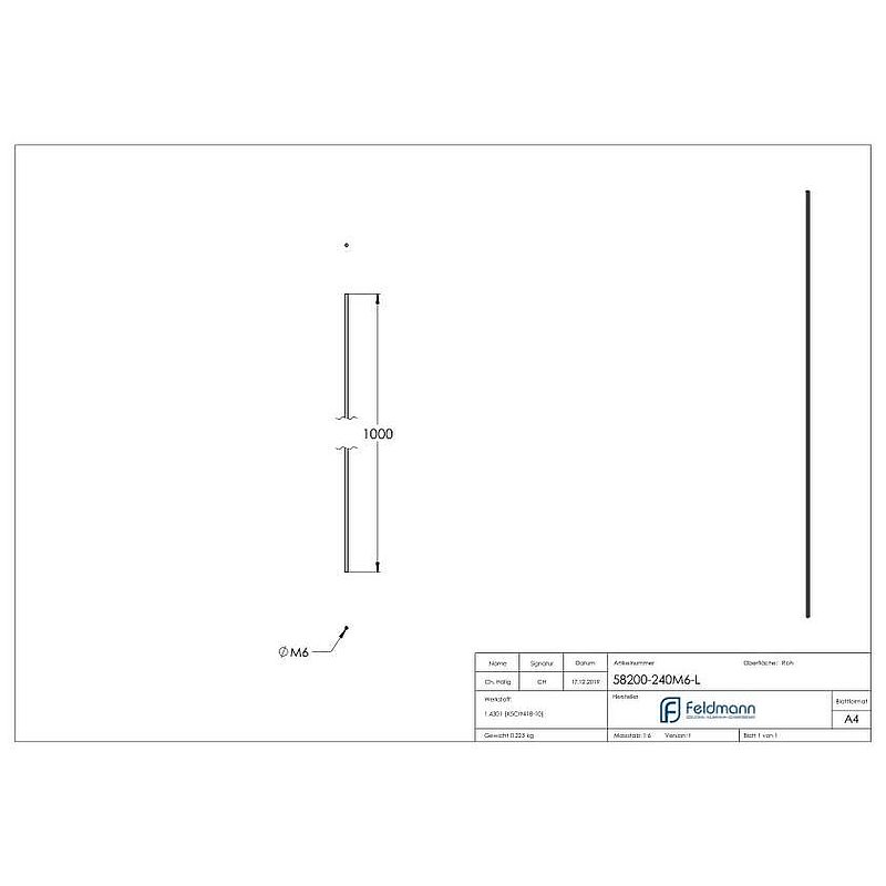 Gewindestange V2A L:1m, M6 Linksgewinde
