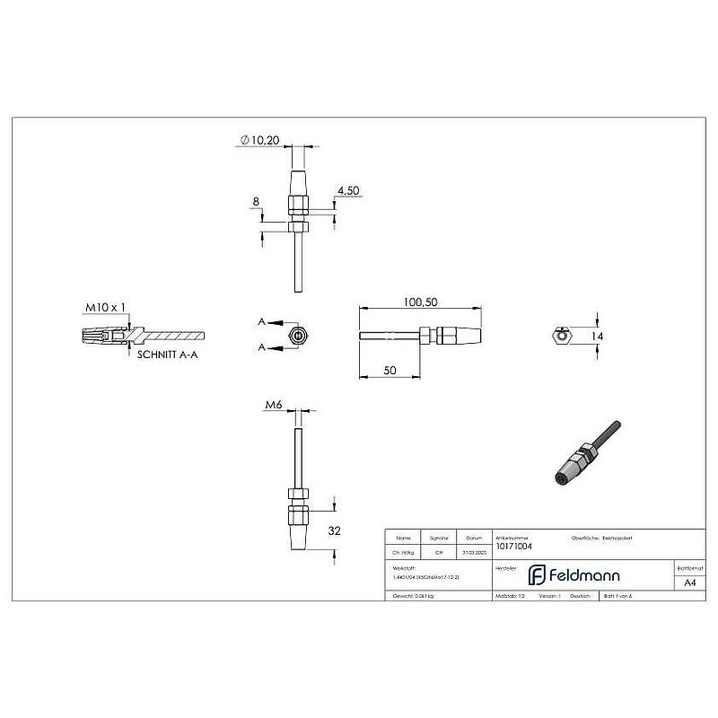 terminal fileté à monter soi-même pour câble Ø 4mm et filetage M6, V4A