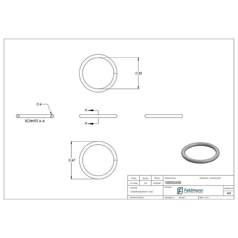 Ring 4x47mm AISI316