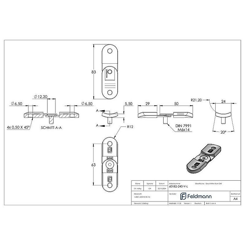 adjustable handrail connection plate, 42.4 mm, AISI304