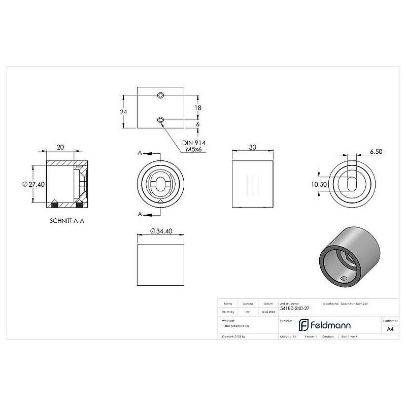 Fixation murale pour tube 26,9mm, V2A