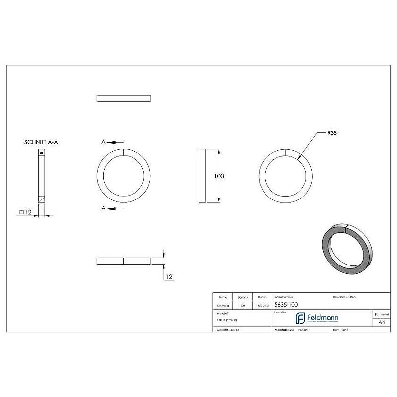 Ring 12x12mm, AußenØ 100mm