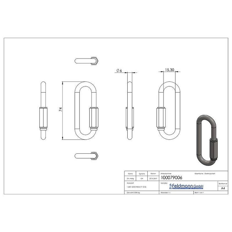 Schraubverbinder lang, 6mm, V4A