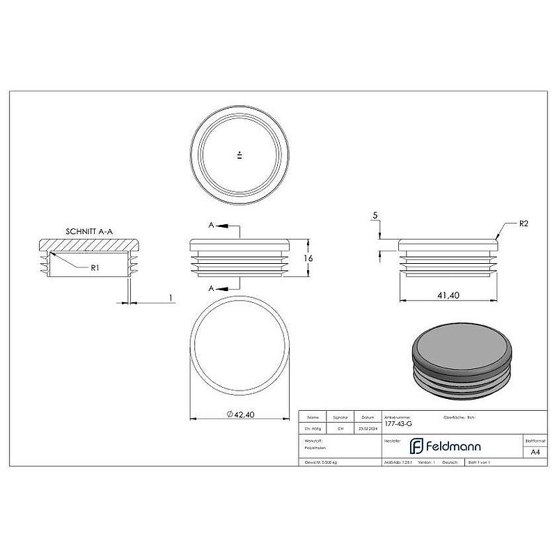 Kunststoffkappe für Rundrohr 42,4mm