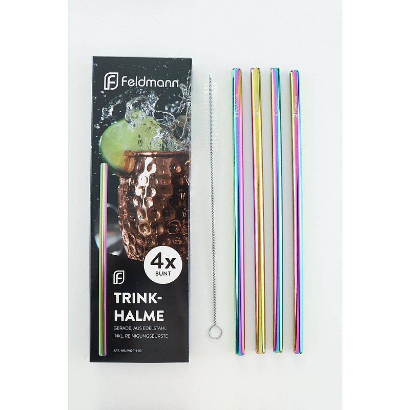 Trinkhalme bunt, Edelstahl gerade, 4er Set
