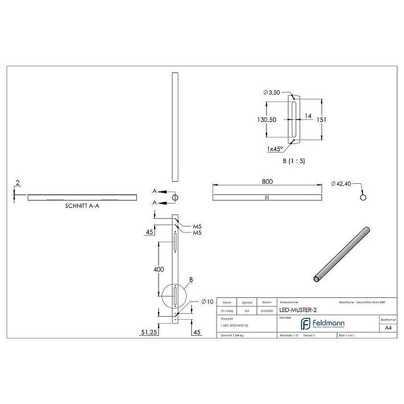 LED Musterhandlauf inkl. 2x LED