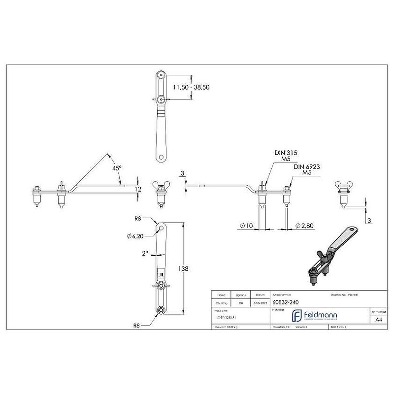 Fork spanner for sliding glass door, AISI304