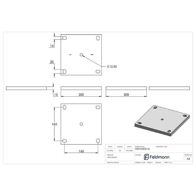 Plaque d'ancrage 200x200x15mm