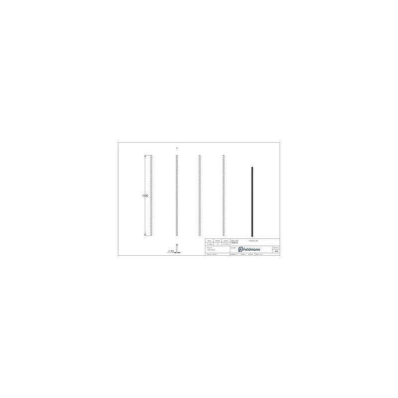 Zwischenstab 13x13mm, gehämmert, H: 1000mm