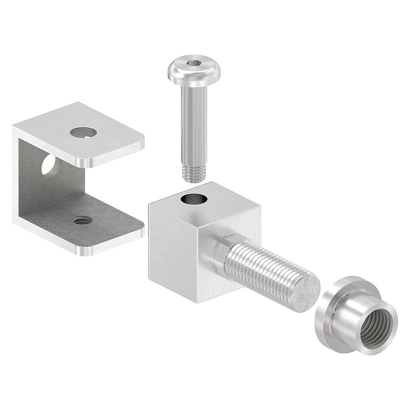 Gond à visser ajustable avec douille taraudée M16, V2A