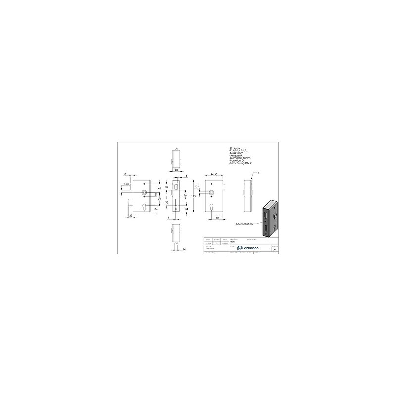Anti-panic lock 40mm with pass-through function DIN R
